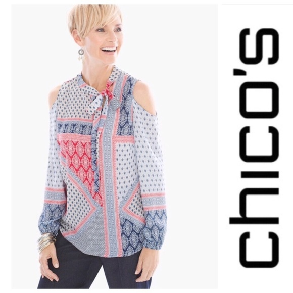 Chico's Tops - Chico’s Bohemian Elements Cold Shoulder Tie Top